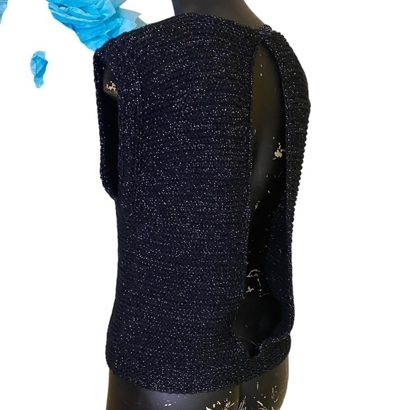 Vintage H.v.T. Black and Silver Lurex Crochet Knit Top Size Small - Picture 4 of 7